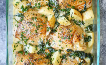 Garlic Parmesan Chicken and Potato Skillet dish