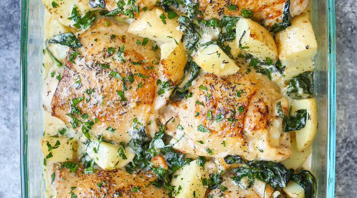 Garlic Parmesan Chicken and Potato Skillet dish